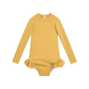 Yanlir Girls Long Sleeve Rash Guard Back Zipper Swimsuit Kids UPF 50+ Sun Protection Swimwear Solid Color Soft and Comfortable Bathing Suit 1-5Years(Green,2 Years)
