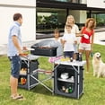 thumbnail image 4 of Patiojoy Portable Camping Kitchen Table Aluminum Fold-Up Camping Kitchen with Windscreen for BBQ, Picnic, Party  Gray, 4 of 10