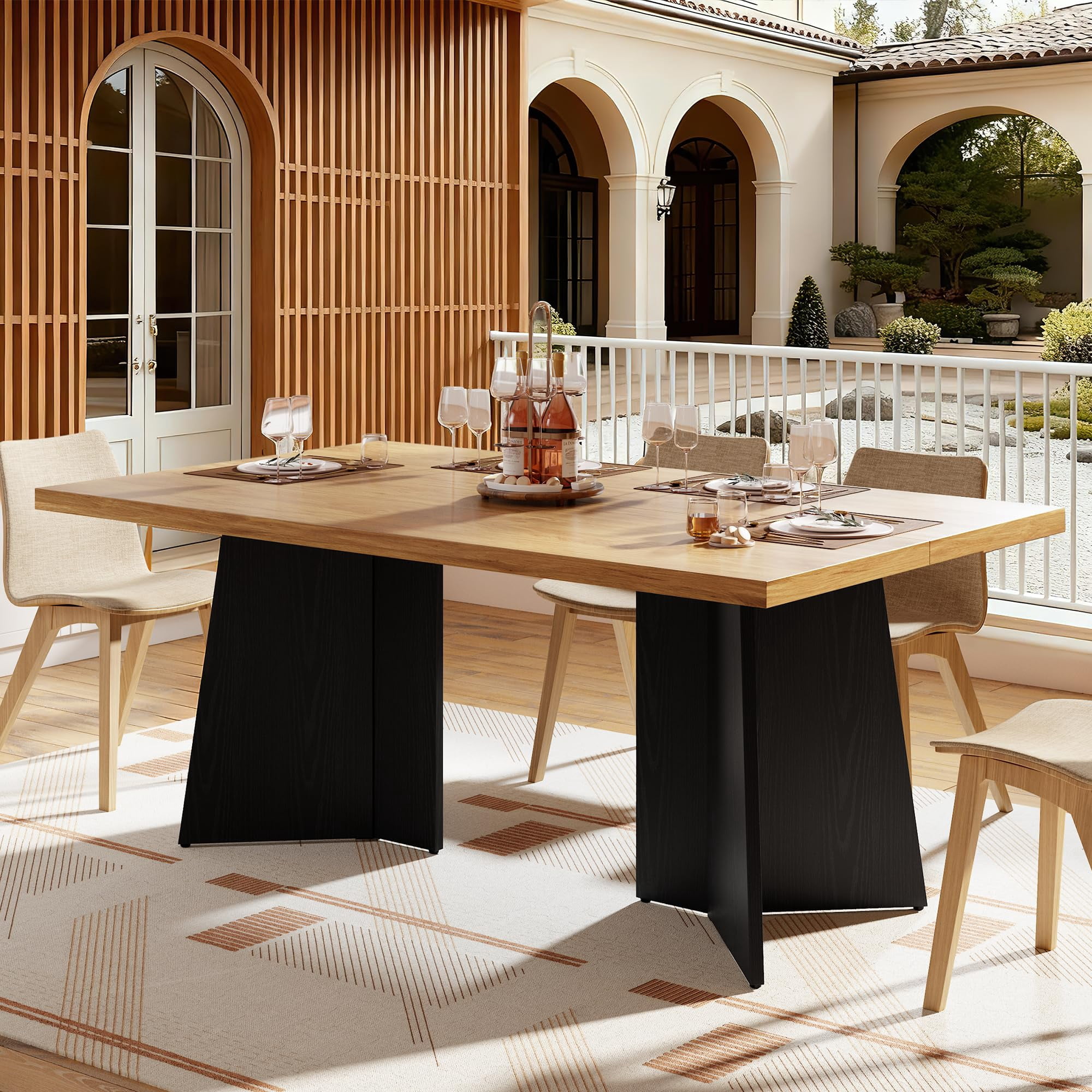 63 Inch Dining Table Seats 6-10 Wood Pedestal Base Modern Kitchen Table