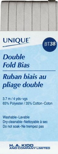 UNIQUE Double-Fold Bias Tape, 7 mm (0.28 in) × 3.7 m (4.05 yd), Metallic Silver