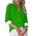 thumbnail image 2 of Besolor Button Down Shirts for Women Solid Color Long Sleeve Colared Tops Loose Office Blouses for Casual Work, 2 of 5