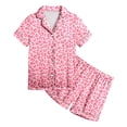 thumbnail image 1 of Ensemble de Pyjama en Satin pour Filles Imprimé Manches Courtes Boutonné Hauts Unis Ensemble T-Shirt Tenue d'Intérieur Classique Pyjama pour Filles Garçons Filles Mode, 1 of 4
