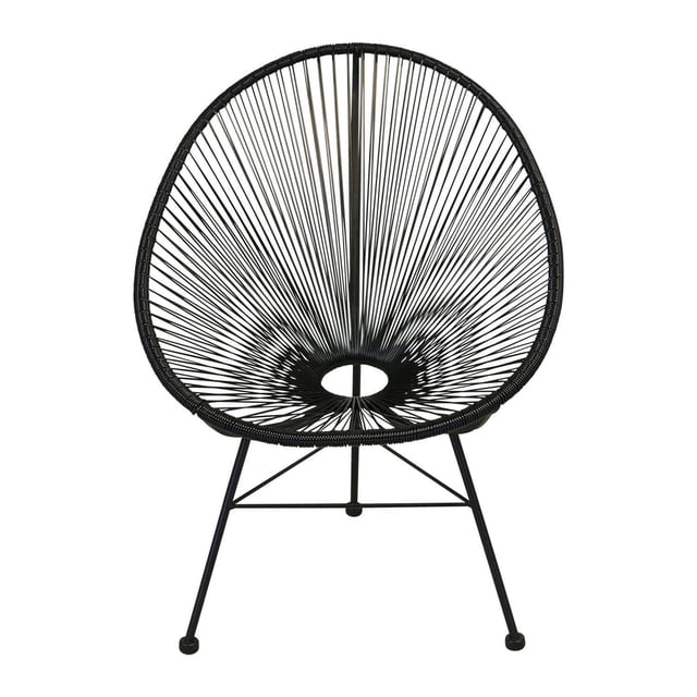 Plata Décor Import - Chaise pour Enfants Acapulco Noire avec Siège Circulaire en Rotin Tressé et Cadre en Métal Noir, Mesurant 26 X 22 X 24 Pouces, Idéale comme Siège accent pour Enfants Ou Mobilier Décontracté dans les Chambres d'Enfants.