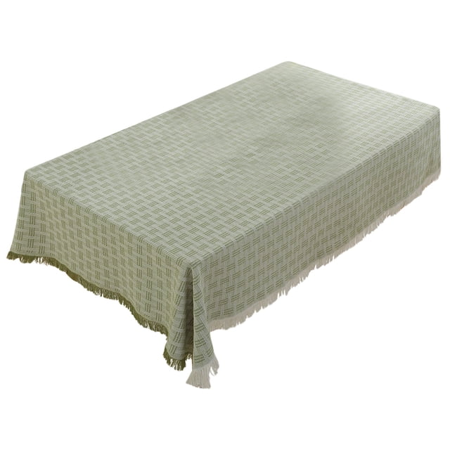 Bwiyojiz 1pc 35.43x59.06i 90x150cm Cotton and Linen Tablecloth Tassel Decoration Suitable for Rectangular Coffee Table Photo Decorative Cloth, 60%Cotton,40%Linen, Green, Gifts for Mom