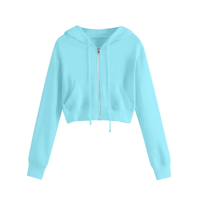 Timegard Chandails Molletonnés pour Femmes Grande Taille Courts à Fermeture Éclair Chandails à Capuchon à Enfiler Vestes à Manches Longues avec Poches
