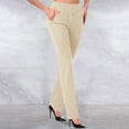 thumbnail image 1 of CFLVAEK Womens Office Flare Pants Casual Tummy Control Drawstring Waisted Slacks with Pocket Solid Color Work Straight Pant Casual Tall Lenth Business TrousersBeige L, 1 of 5