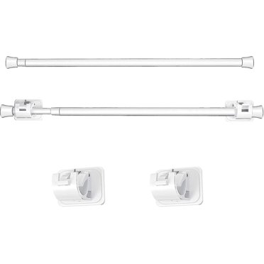 Adjustable Tension Rod Extendable Spring Curtain Rod With Self Adhesive Hook For Closet, White, Length 15.7 To 27.5 Inch (2)