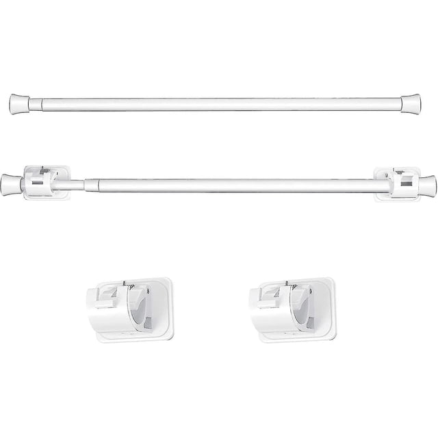 Adjustable Tension Rod Extendable Spring Curtain Rod With Self Adhesive Hook For Closet, White, Length 15.7 To 27.5 Inch (2)