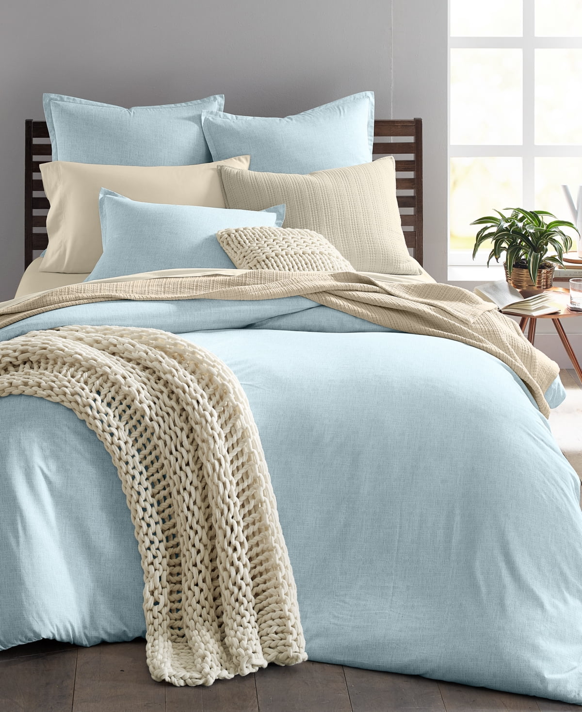 Oake 3-Piece Printed Ethicot Duvet Set, Light Blue, King
