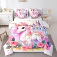 thumbnail image 1 of Ensemble de Literie « Bed in a Bag » Pink Unicorn Taille Très Grand 7 Pcs, Ensembles de Literie Fleurs de Rose Drap-Housse Château de Rêve, Mignon Ensemble de Draps Dessin Animé Cheval Animal avec Couette, 1 of 6