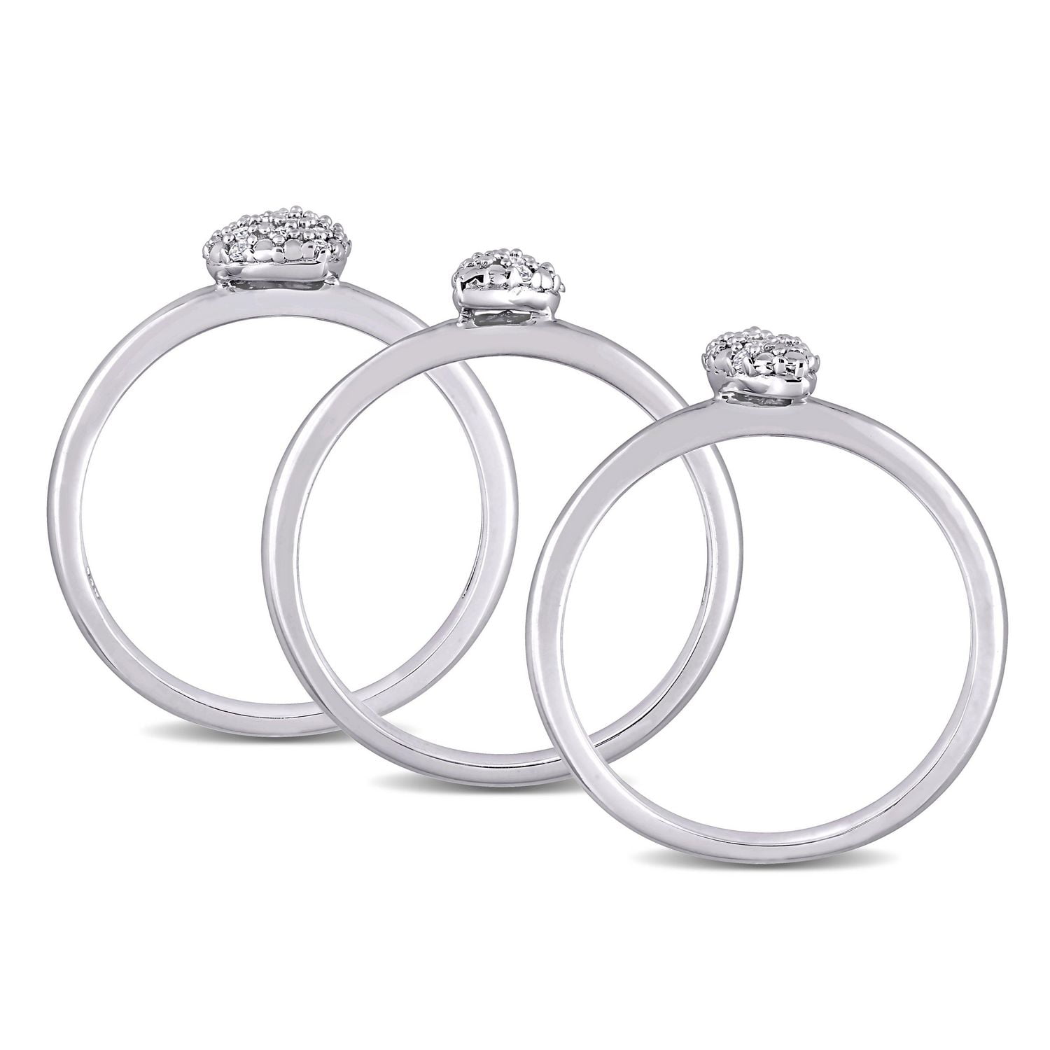 Miabella Ensemble de 3 bagues superposées en argent sterling avec diamants de 1/6 carat P.T.