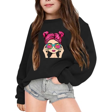 TBWNWG Girls Hoodies & Sweatshirts Kid's Autumn And Winter Letter Printed Round Neck Long Sleeved Sweatshirt for Comfortable and Stylish Wear,Sizes 13-14 Years