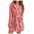 thumbnail image 1 of AherBiu Plus Size Robes for Women Fuzzy Fleece Lightweight Bathrobes Plush Warm Soft Mini Robe with Pockets, 1 of 7