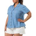 thumbnail image 4 of GRACE & GRANDEUR Women's Plus Workout Tops Chest Pocket Button Down Denim Shirts, 4 of 6
