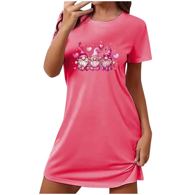 Pyjama pour Femmes Chemises de Nuit pour Femmes, Douce Confortable Légère Manches Courtes Robe de Nuit Confortable Dames Robe de Nuit Imprimée Cœur Robes pour Femmes Tenue de Nuit Robe S