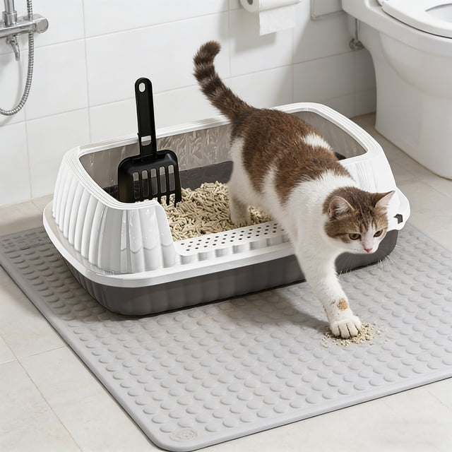 Tyidzon Semi Enclosed High Bar Cats Litter Box With Splashs Proof Designs For Cats And Cats Shovel Suitable For Home Cats