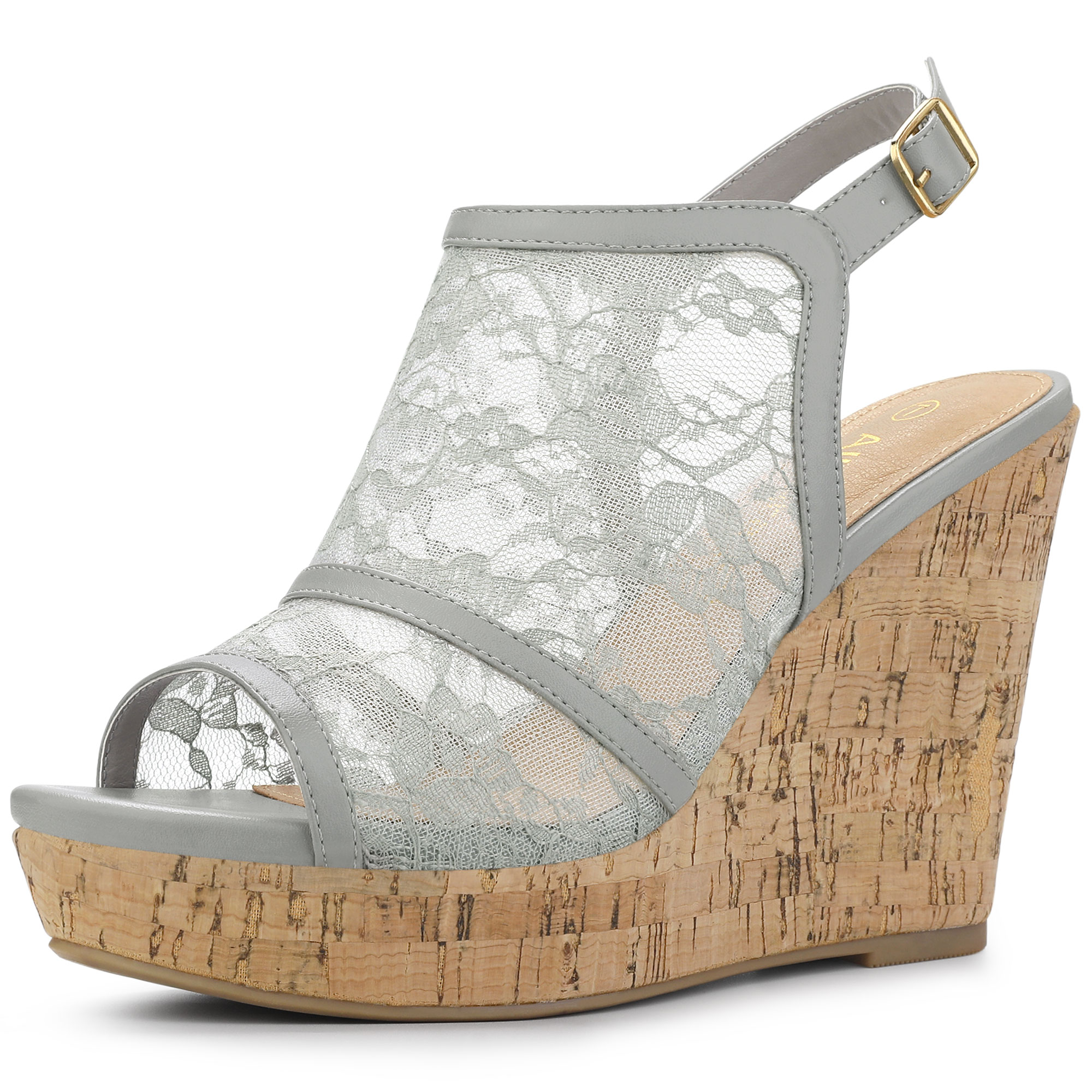BLISSFUL STEP Women's Shoes Open Toe Platform Heel Laces Wedges Sandals Grey 8