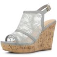 thumbnail image 1 of BLISSFUL STEP Women's Shoes Open Toe Platform Heel Laces Wedges Sandals Grey 8, 1 of 7