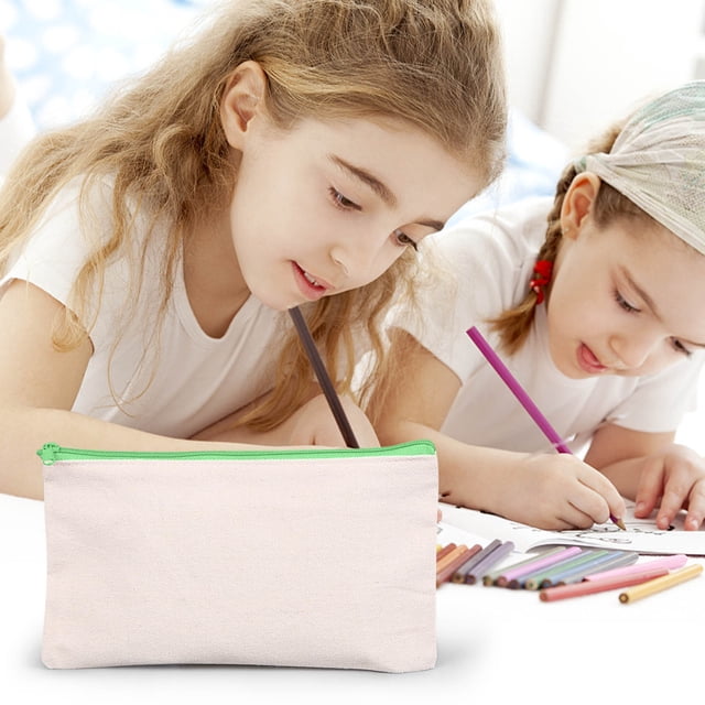 Blank Canvas Zipper Pouch For DIY CraftCanvas Makeup Bags With Colored Zipper In Canvas Cosmetic Bag Multi-Purpose Travel Bags Pen Pencil Case
