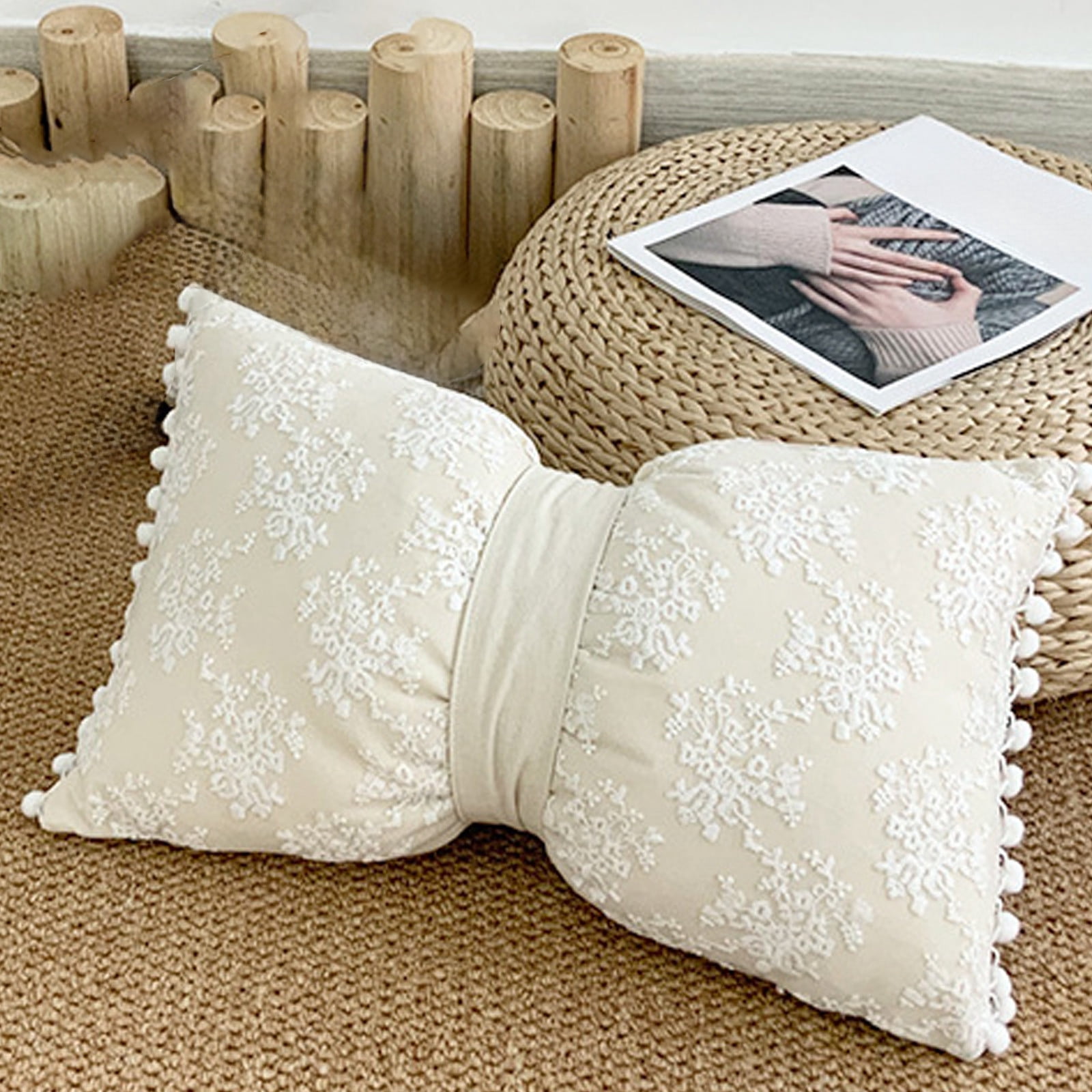 EGNMCR Cotton And Linen Pillow Floral Sofa Pillow Cushion Two-purpose Bow Pillow Lumbar Pillow 19.6x11.8 Inches Mother's Day Gift Bow pillows