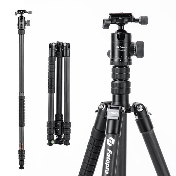 Fotopro 73"" Carbon Fiber Tripod for Camera Compact Travel Tripod with Ball Head Detachable Monopod with Quick Release Plate and Camera Bag Load up to 22lbs/10KG