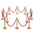 thumbnail image 1 of Crowd Control Stanchion Barrier Set Available in 8 Pack or 12 Pack, Gold Finish Posts with 5 Foot Red Velvet Ropes, Red Carpet Stanchions for Wedding, Party, Banquet and Trade Show Exhibition, 1 of 6