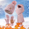 thumbnail image 2 of MIASHUI Winter Hat, Scarf, and Gloves Three-Piece Set, Unisex Outdoor Thick Cold Protection Scarf, Plush Ear Protection Scarf Pink, 2 of 3