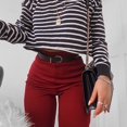 thumbnail image 3 of Women Sweater Long Sleeve Solid Color/Striped Crop Loose Pullover  Neck Top, 3 of 6