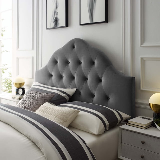 Modway Tête de Lit en Velours de Performance Capitonné à Losanges Pleine Grandeur, Gris