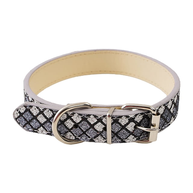 Reflective Instagram Wind Leather Check Pet Collar for Cats and Small Dogs with Glowing Light Ring