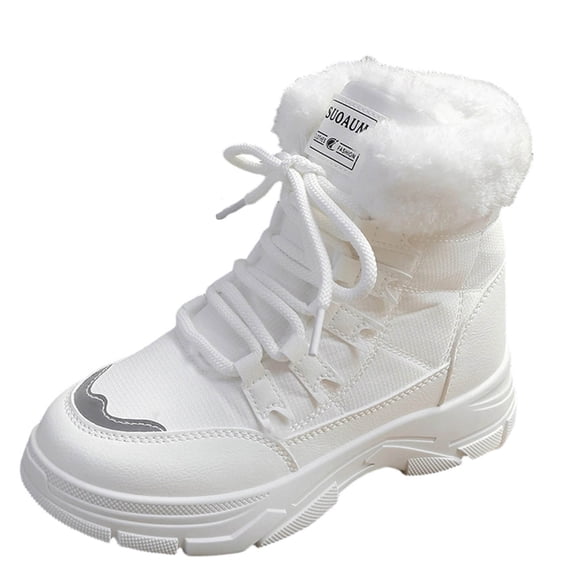 Xfvqtps Womens High Top Snow Boots Water Resistant Insulated Winter Shoes with Reflective Details Non Slip Traction White