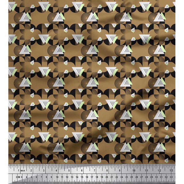 Soimoi Brown Cotton Duck Fabric Circle & Triangle Geometric Decor Fabric Printed Yard 42 Inch Wide