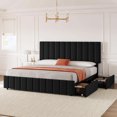 thumbnail image 1 of Eastvita King Size Linen Upholstered Platform Bed Frame/4 Storage Drawers/Adjustable Headboard/No Box Spring Needed/Wooden Slats Support/Black, 1 of 7