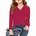thumbnail image 2 of vdgthytj Toddler Boys Girls Long Sleeve T-Shirts Kids V Neck Solid Color Color Basic Tops Fall Spring Outfit Blouse, 2 of 6