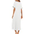 thumbnail image 4 of Pisexur Robes de Nuit pour Femmes 2024 Col en V Portefeuille Vêtement de Nuit Chandail à Enfiler Manches Courtes Robe de Nuit Été Décontractée Confortable Fendue Pyjama avec Poches, 4 of 7