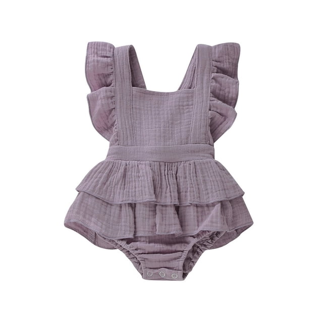 Newborn Baby Girls Romper Ruffle Jumpsuit Bodysuit One-Piece Cotton Linen Outfits Clothes