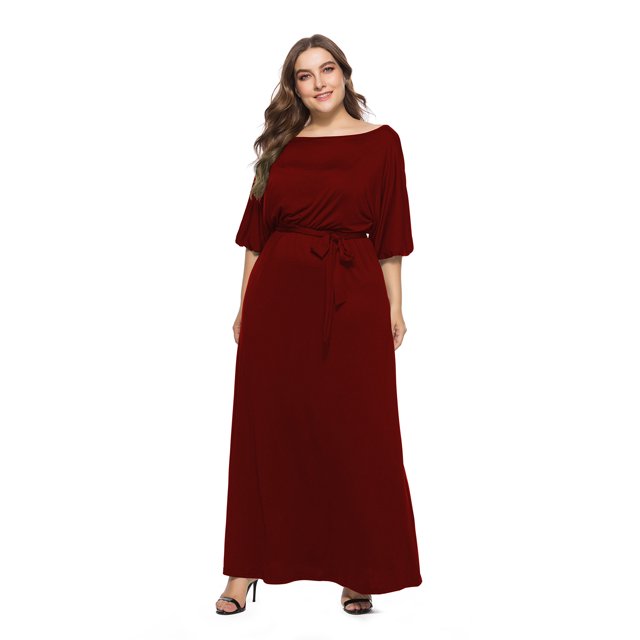 U.Vomade Robe d'Été pour Femme Grande Taille, Couleur Unie, Manches Courtes, Col Rond, Robe Décontractée