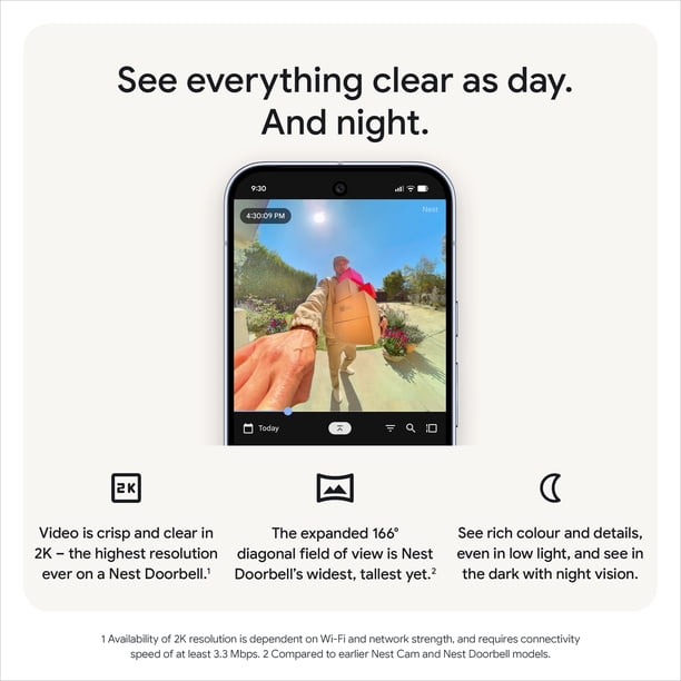 Google Nest Doorbell (Wired, 3rd Gen) - 2K Video and Gemini - Snow