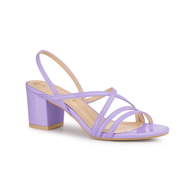 BLISSFUL STEP Women's Solid Color Strappy Slingback Block High Heels Sandals Purple 7