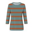 thumbnail image 5 of Annhoo Hauts d'Automne pour Femmes 2025 Mode Manches 3/4 Col Ras du Cou Chandails à Enfiler Chemises Décontractées Confort Blouses à Rayures Imprimées, 5 of 5