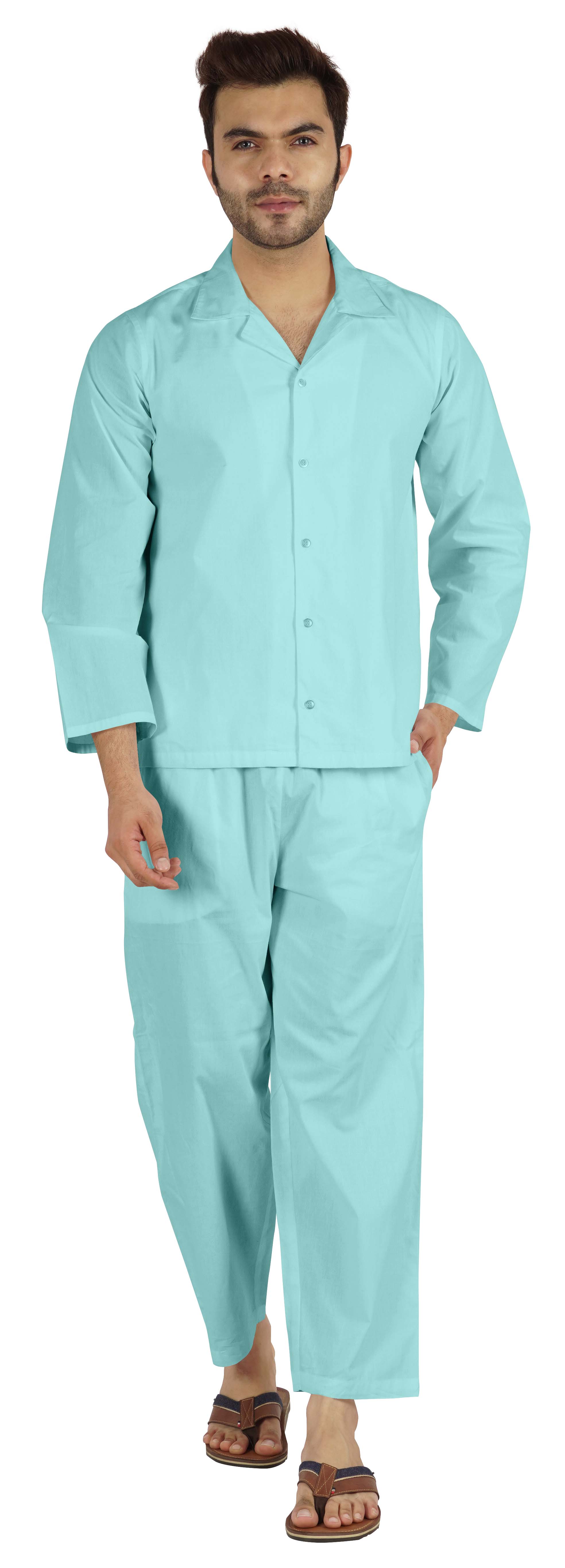 Inkmeso Ensemble de Pyjama Classique Uni en Coton, Pyjama Boutonné pour Hommes, 2 Pcs, Tenue de Nuit