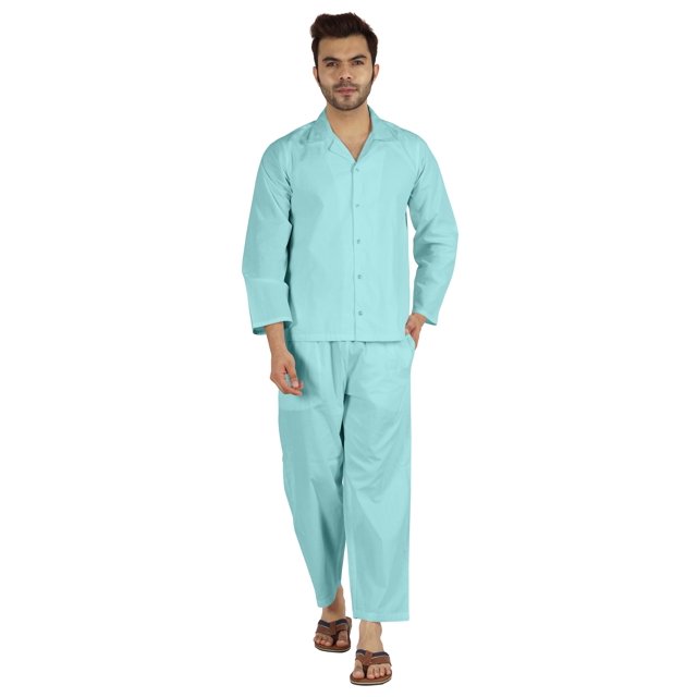 Inkmeso Ensemble de Pyjama Classique Uni en Coton, Pyjama Boutonné pour Hommes, 2 Pcs, Tenue de Nuit