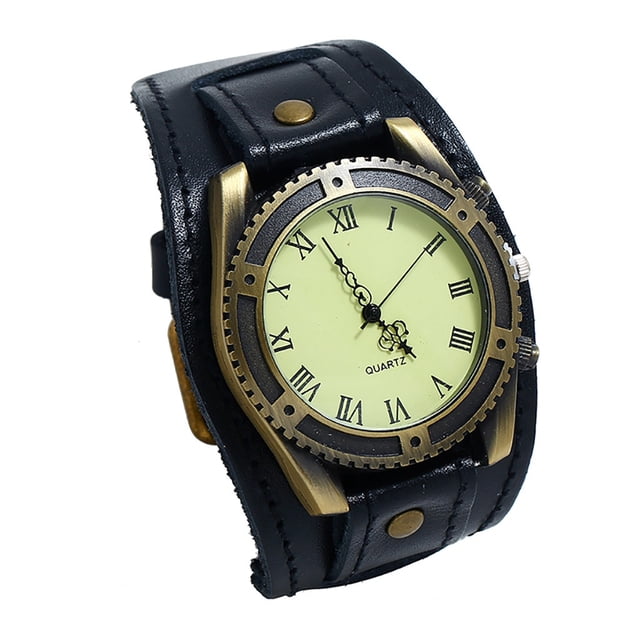 TopLLC Men's Quartz Watch Men Punk Retro Fashion Pin Buckle Strap Leather Watch Woman Watch