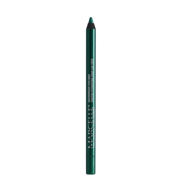 Marcelle Waterproof Eyeliner in Emerald, a green pencil eyeliner with a creamy, long-lasting waterproof formula that resists tears, heat, and humidity, ideal for creating precise or smudged lines and hypoallergenic for sensitive eyes.