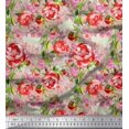 thumbnail image 1 of Soimoi Orange polyester Crepe Fabric Leaves & Floral Print Fabric by Yard 42 Inch Wide, 1 of 3