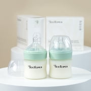 Yooforea Silicone Coated Glass Baby Bottle, 0M+ Slow Flow Nipple I Anti-Colic, Wide Neck, Stable Base I Medical-Grade Silicone Coating Shatter Protection, BPA BPS PVC Free (2 Pack, 90 ML/3OZ-Tea)