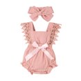 thumbnail image 1 of xiaxaixu Bébé Fille 2Pcs Tenue d'Été, Sans Manches Noeud devant Dentelle Romper avec Bandeau Set, 1 of 8