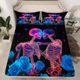 thumbnail image 2 of Skull Sheet Set Gothic Skeleton Bone Sheets,Extoic Blue Rose Floral Bed Sheets Set Twin For Adults Woman Men Goth Skull Flat Fitted Sheet, 2 of 7