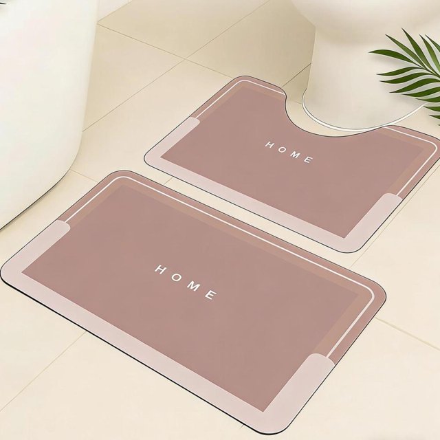 Super Absorbent Quick Drying Bath Mat Set, U-Shaped Non-Slip Bathroom Floor Mat, 2-Piece Toilet and Entrance Mat
