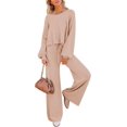 thumbnail image 2 of ORUYROP Ensemble de Pull 2 Pcs pour Femmes Haut Court à Manches Longues et Pantalon Large, 2 of 7